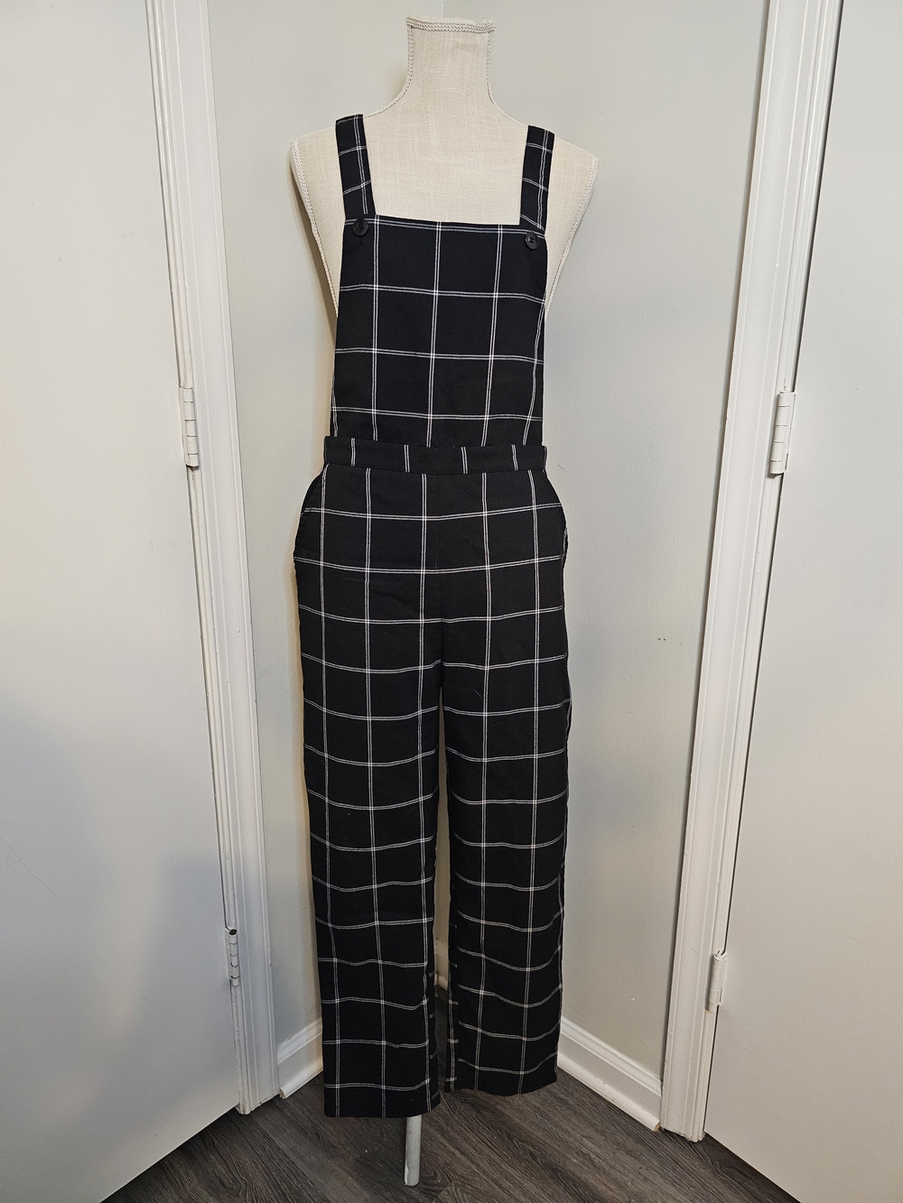 Forever 21 Black Windowpane Overalls